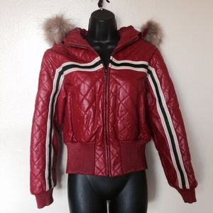 Leather Bomber jacket with fur hood